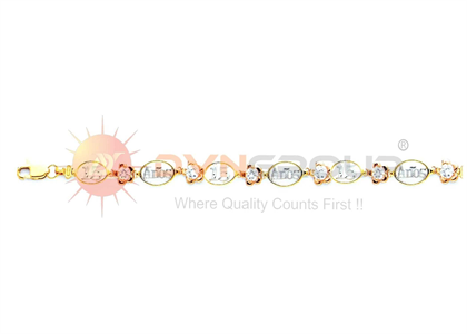 Three Tone Plated CZ Studded Flower Numerical Bracelet